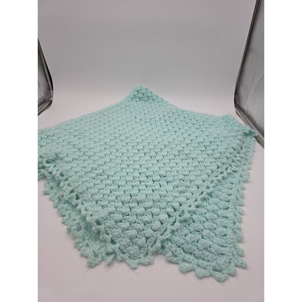 Vtg Crochet Soft Blue/Aqua Afghan Throw Lap Blanket 56X56"